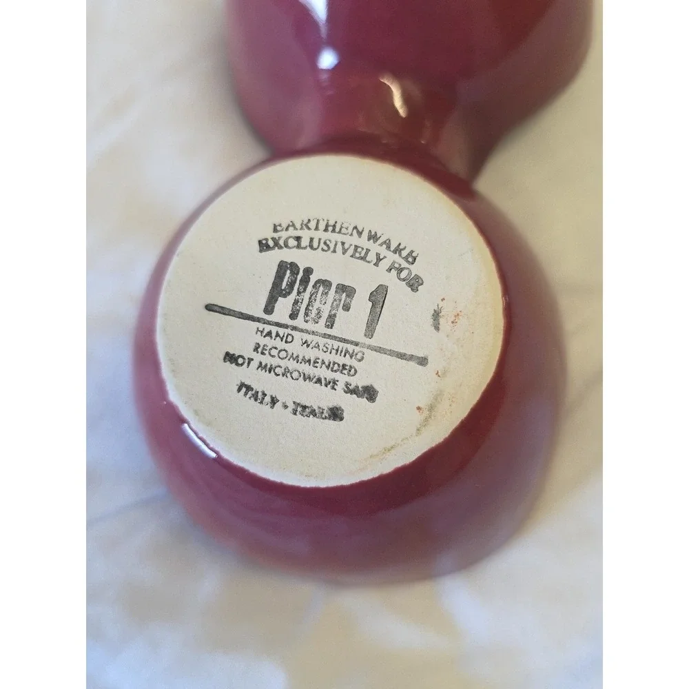Pier 1 Import Earthenware Small Divided Bowl Hand‎ Painted Red Made In Italy